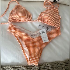 Abercrombie & Fitch orange gingham triangle bikini top & high leg cheeky bottom